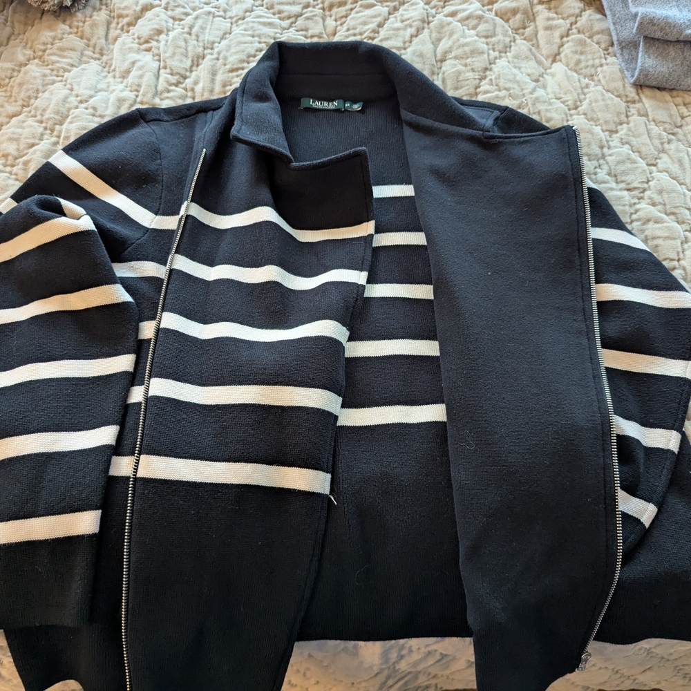 Men's Black and White Striped Sweater